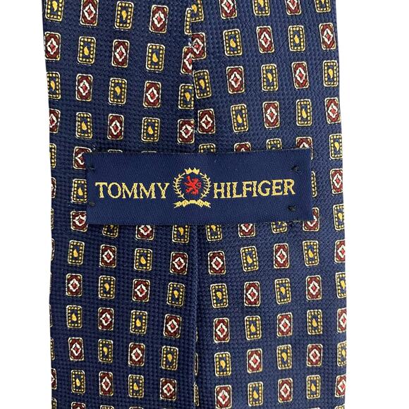 Tommy Hilfiger Navy Blue Geometric Silk Tie - Picture 6 of 6